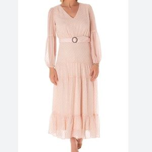 TAYLOR Women’s textured dot belted tiered maxi dress 6